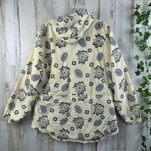 Vtg L.L. Bean Cream Light Yellow Flower Insulated Pull-Over Hooded Jacket Coat M - Picture 2 of 9